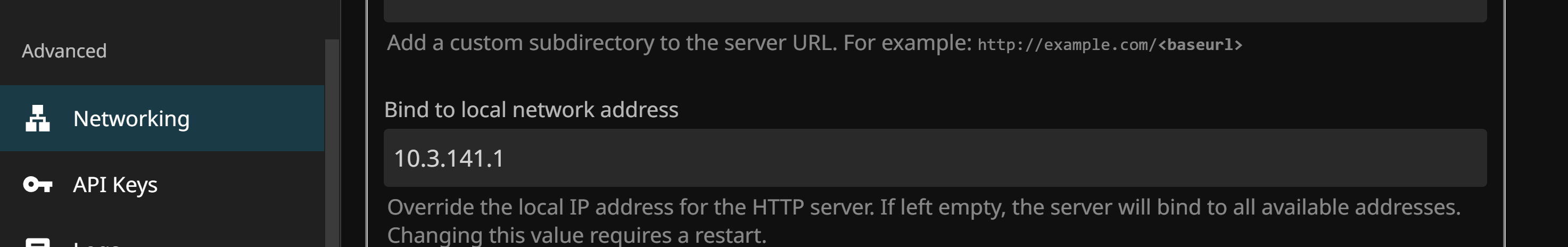 Jellyfin networking settings